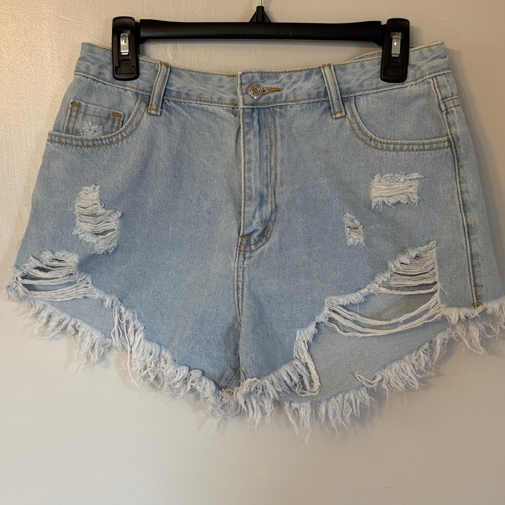 SHEIN Light Blue Distressed/Ripped High-Denim Shorts - Size Large 8/10